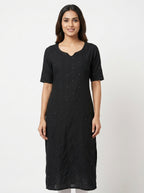 Black Embellished Straight Kurti
