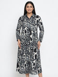 Women's Multi Abstract Print Button-Down Long Dress