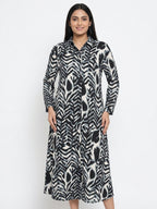 Women's Multi Abstract Print Button-Down Long Dress