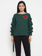 Dark Green Embellished Top for Women
