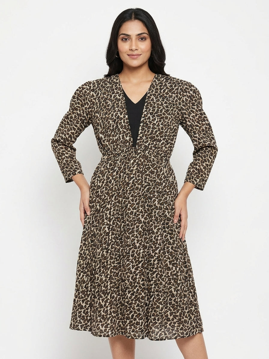 Women's Multi Animal Print Flared Dress