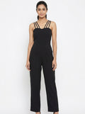 Women's Black Strappy Solid Jumpsuit