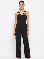Women's Black Strappy Solid Jumpsuit