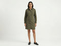 Olive Green Collared Cotton Shirt Dress