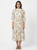 Cream Floral Printed Flared Dress