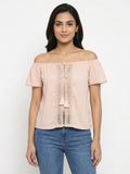 Women's Peach Off-Shoulder Embellished Top