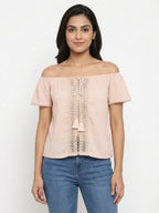 Women's Peach Off-Shoulder Embellished Top