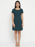 Teal Self-Design Regular Fit Dress