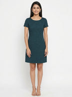 Teal Self-Design Regular Fit Dress
