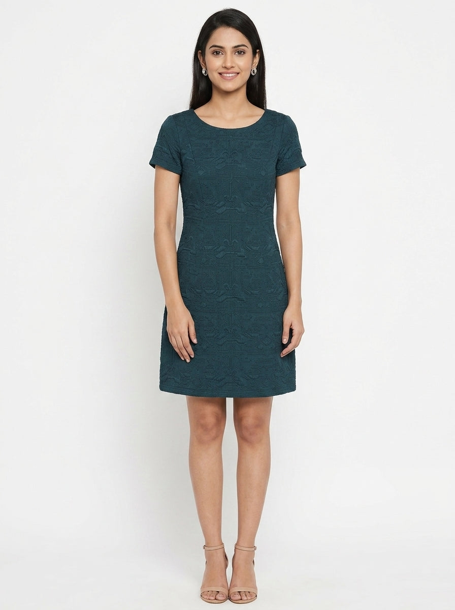 Teal Self-Design Regular Fit Dress