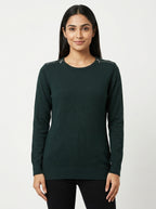 Max Dark Green Knit Sweater with Shoulder Zippers