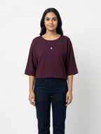 Women's Wine Textured Relaxed Fit Top