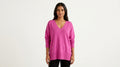 Magenta Solid Oversized Fit V-Neck Sweater