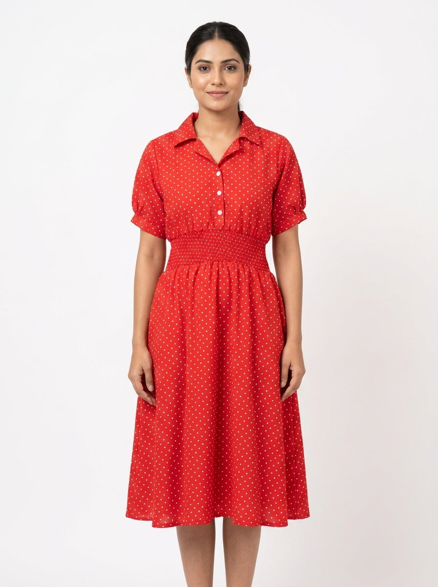 Red Polka Dot A-line Casual Dress