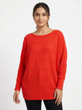 Red Textured Oversized Knit Top
