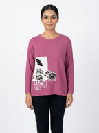 Magenta Graphic Knit Long Sleeve Top