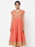 Coral Floral Embellished Flared Kurti
