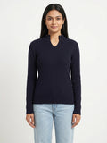 Dark Purple Ribbed V-Neck Sweater