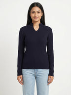 Dark Purple Ribbed V-Neck Sweater
