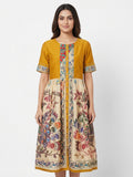 Mustard Yellow Ethnic Print Flared Dress