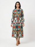 Multi-Color Geometric Print Long Sleeve Dress