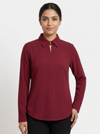 Women's Wine Solid Regular Fit Long Sleeve Top