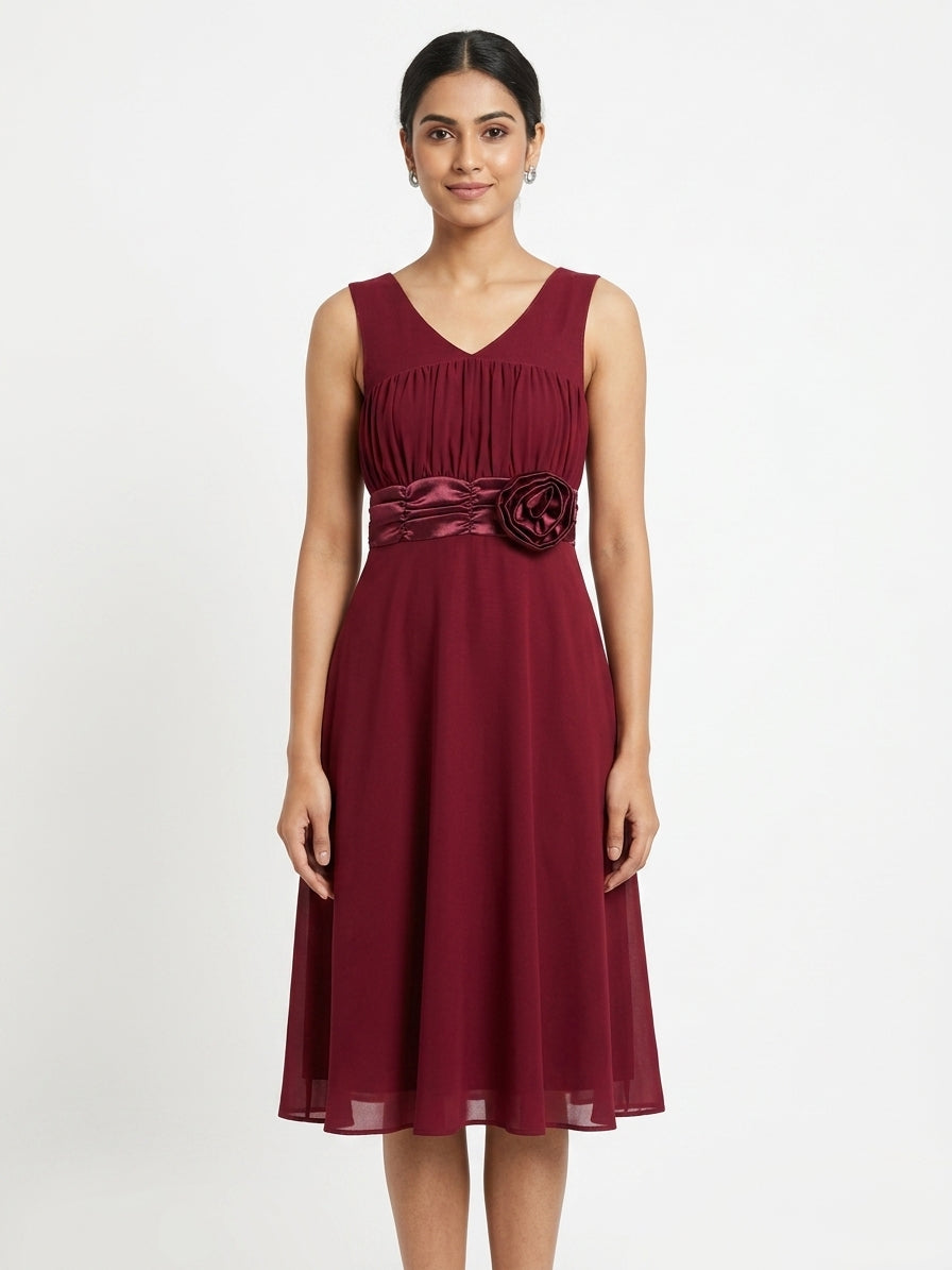 Burgundy A-Line Embellished Party Dress
