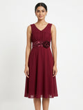 Burgundy A-Line Embellished Party Dress