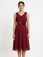 Burgundy A-Line Embellished Party Dress