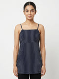 Navy Blue Striped Sleeveless Midi Dress