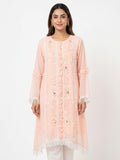 Embellished Peach Kurti with Fringe Detailing