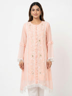 Embellished Peach Kurti with Fringe Detailing