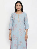 Light Blue Ethnic Print Cotton Kurti