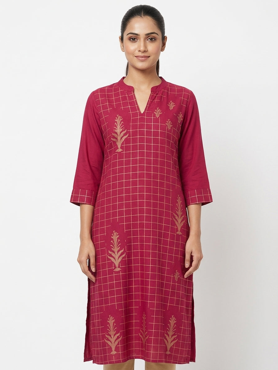 Maroon Printed Regular Fit Kurti with Ethnic Motifs