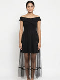 Black Off-Shoulder Net Overlay Party Dress