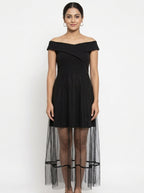 Black Off-Shoulder Net Overlay Party Dress