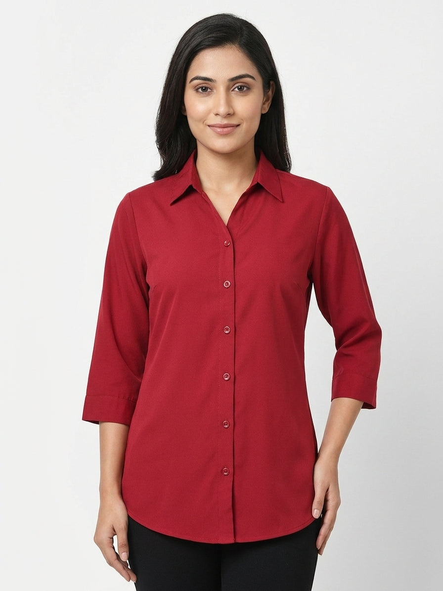 Women's Red Solid Regular Fit Casual Shirt