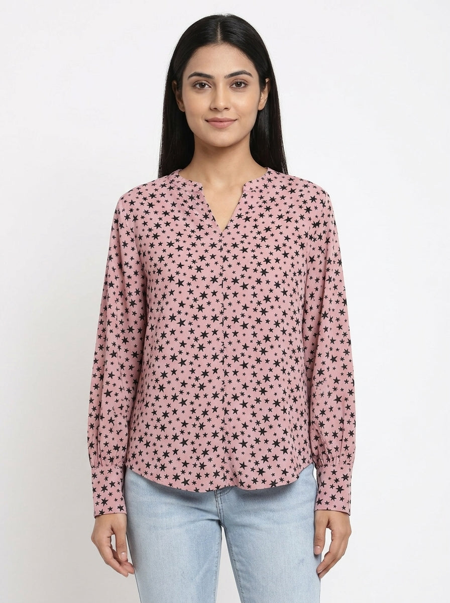 Pink Star Print Relaxed Fit Top