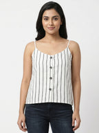 Striped Button-Down Spaghetti Strap Top