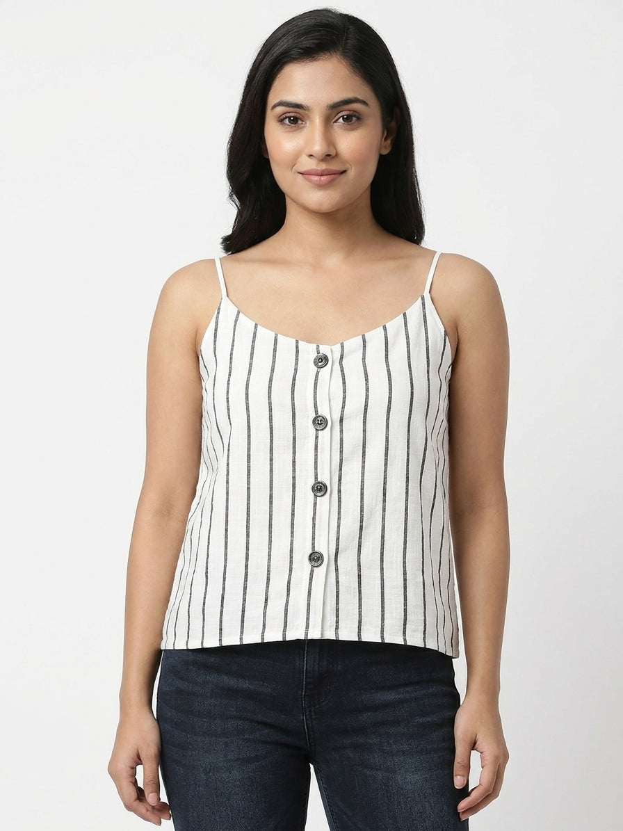 Striped Button-Down Spaghetti Strap Top
