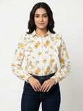 Off White Floral Ruffle Full Sleeve Top
