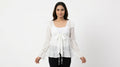 Women's White Solid Tie-Front Shrug