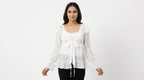 Women's White Solid Tie-Front Shrug