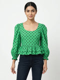 Green Polka Dot Puff Sleeve Top