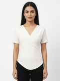 Women's Off White Striped Wrap V-Neck Top