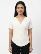 Women's Off White Striped Wrap V-Neck Top