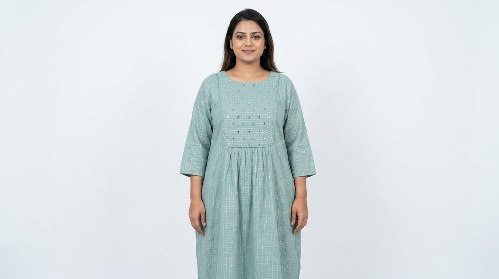 Sea Green Printed Embellished Relaxed Fit Kurti