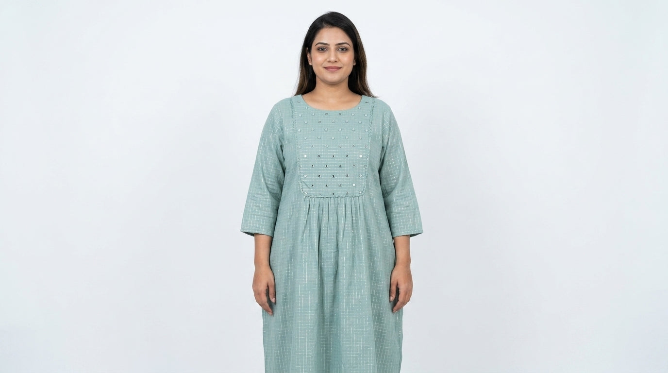 Sea Green Printed Embellished Relaxed Fit Kurti