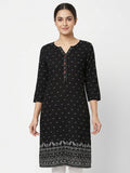Black Printed Kurti with Ethnic Border Design