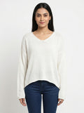 Off White Solid Relaxed Fit Knitted Sweater